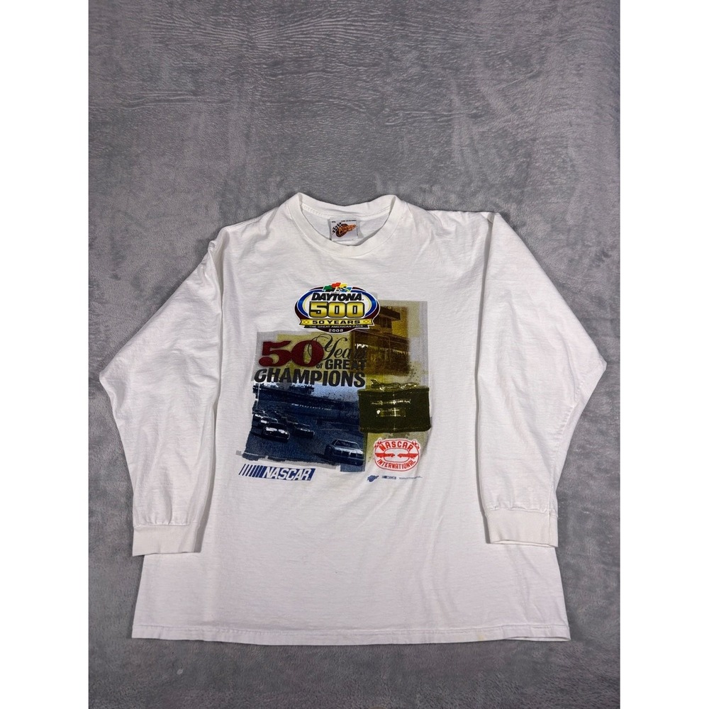 NASCAR Winners Circle T-Shirt 2008 Mens XXL White Crew Neck Long Sleeve